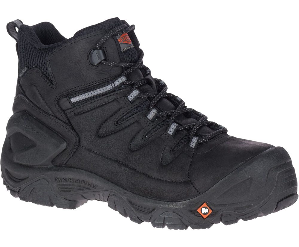 Kozaki Merrell Męskie Czarne - Strongfield Skórzane 6\" Waterproof Comp Toe - 597231-DVE